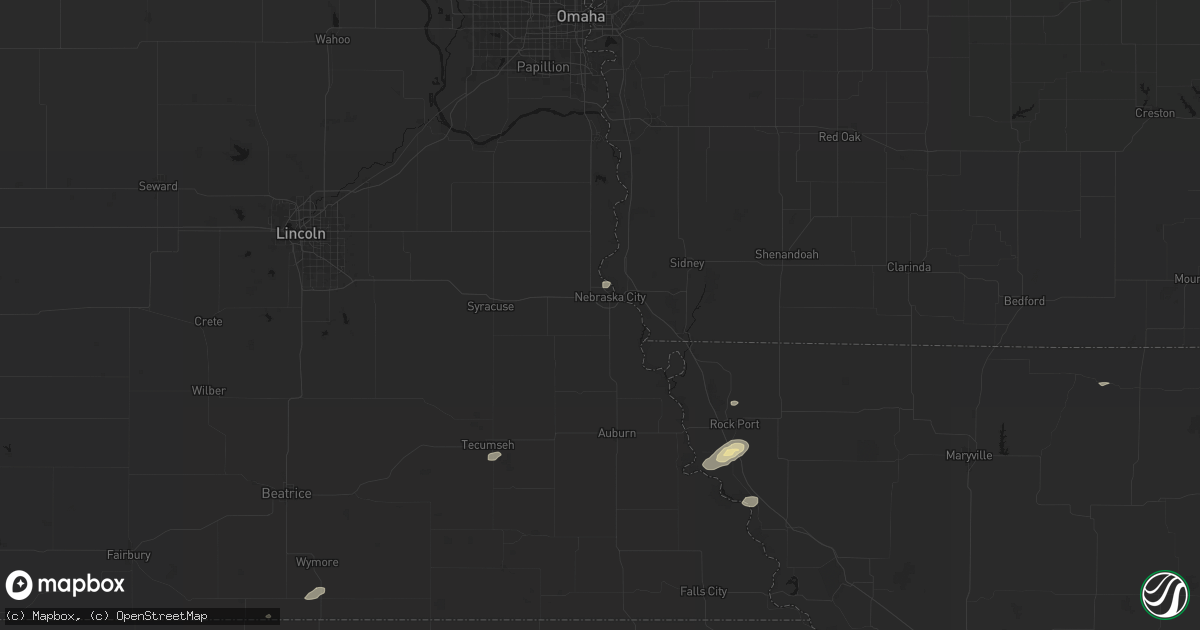 Hail map in Nebraska City, NE on August 14, 2026