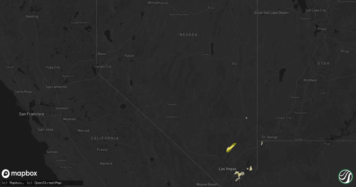 Hail map in Nevada on August 14, 2026