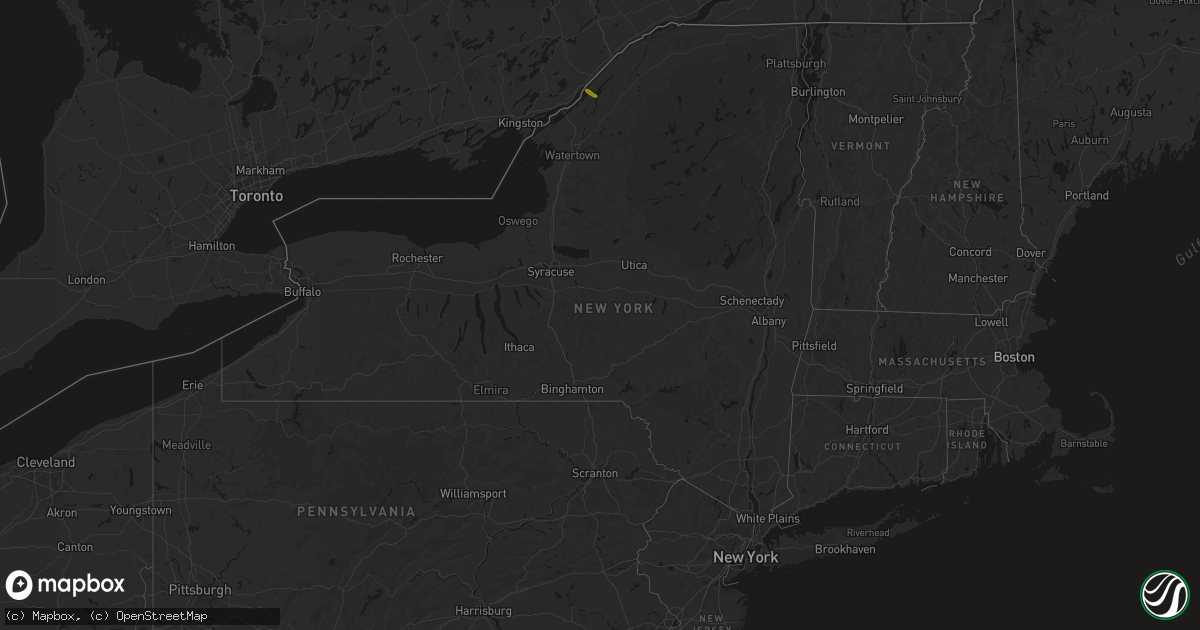 Hail map in New York on August 14, 2026