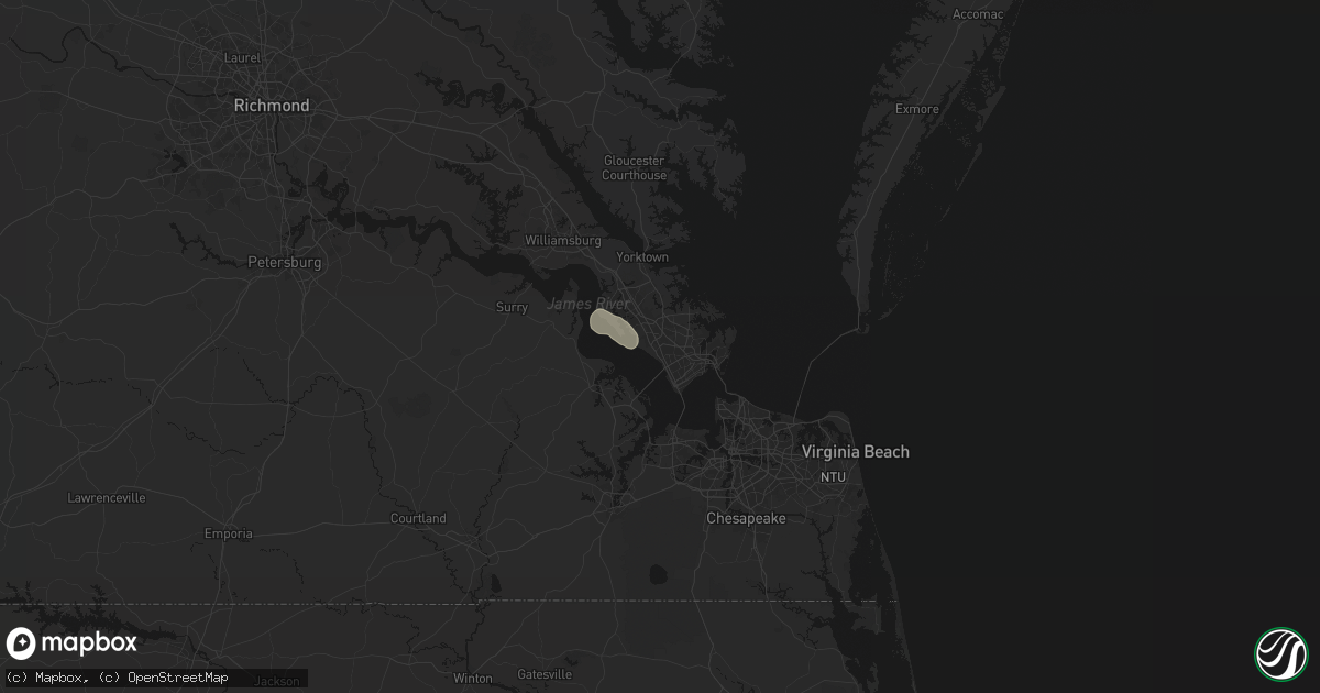 Hail map in Newport News, VA on August 14, 2026