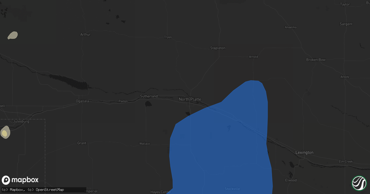 Hail map in North Platte, NE on August 14, 2026