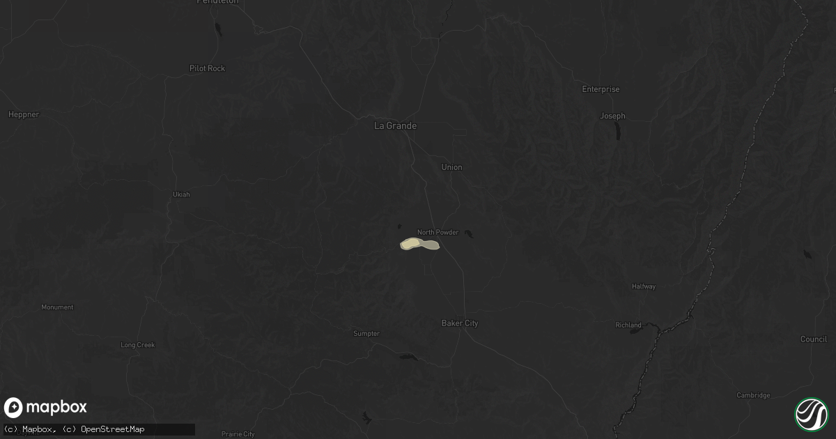 Hail map in North Powder, OR on August 14, 2026