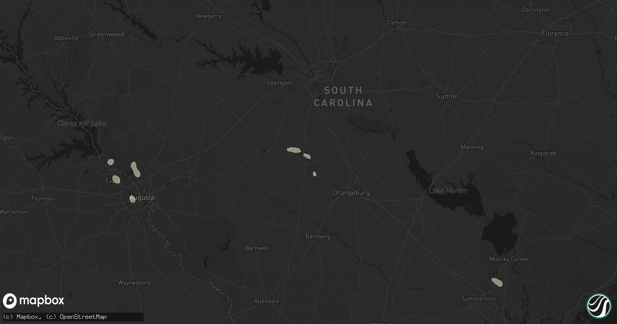 Hail map in North, SC on August 14, 2026