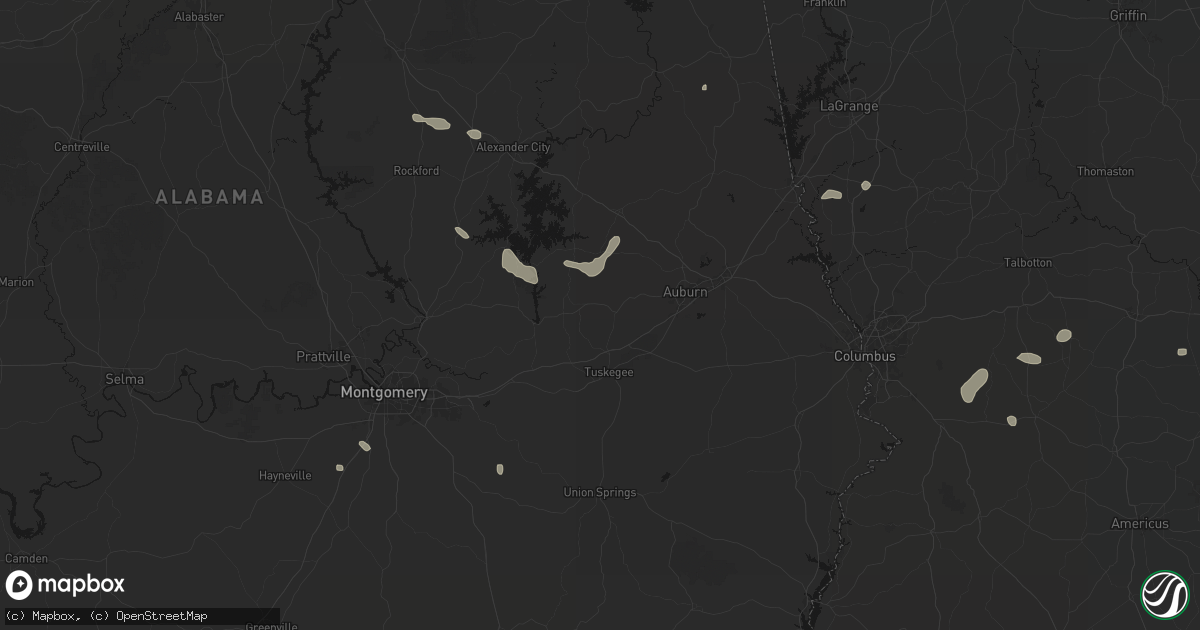 Hail map in Notasulga, AL on August 14, 2026