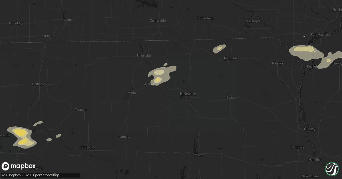 Hail map in Novinger, MO on August 14, 2026