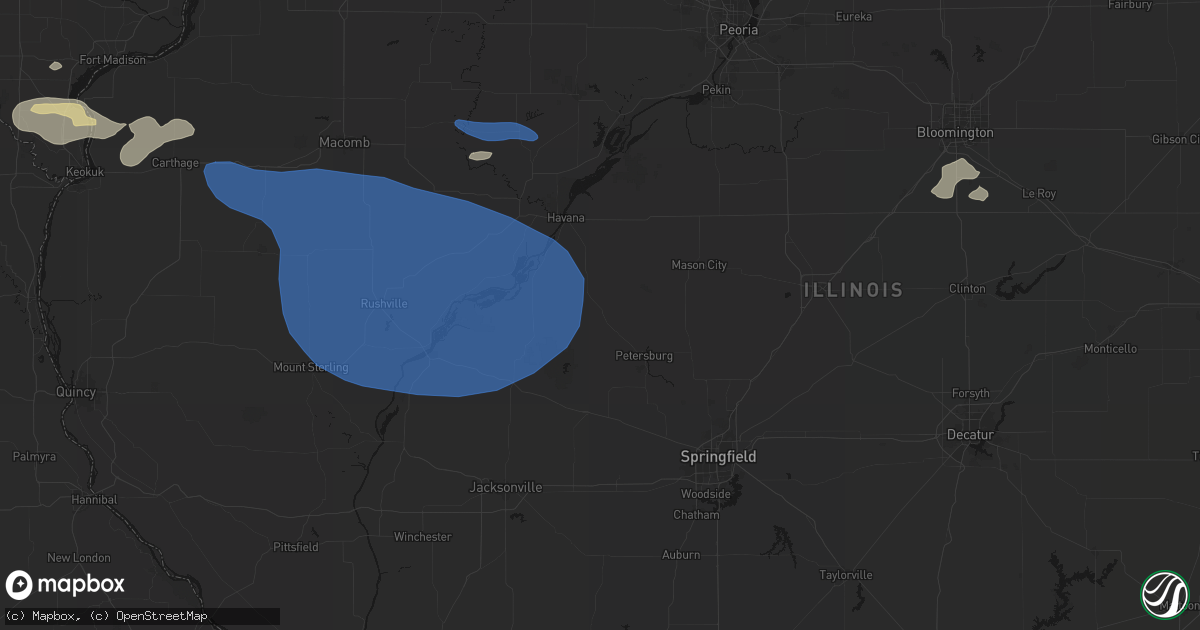 Hail map in Oakford, IL on August 14, 2026