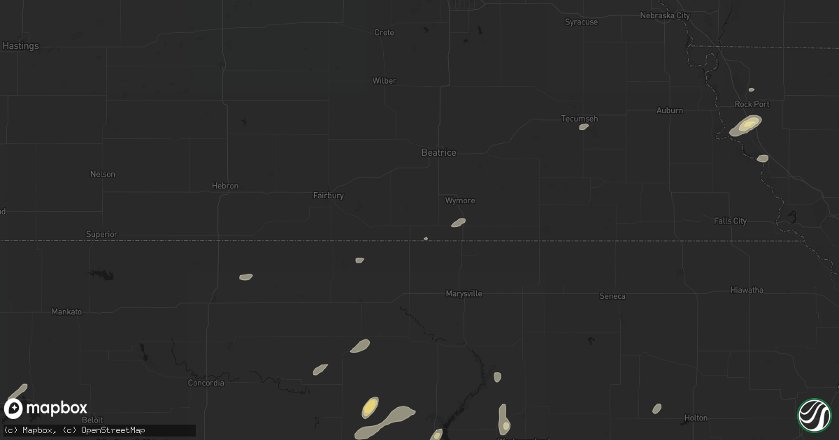Hail map in Odell, NE on August 14, 2026