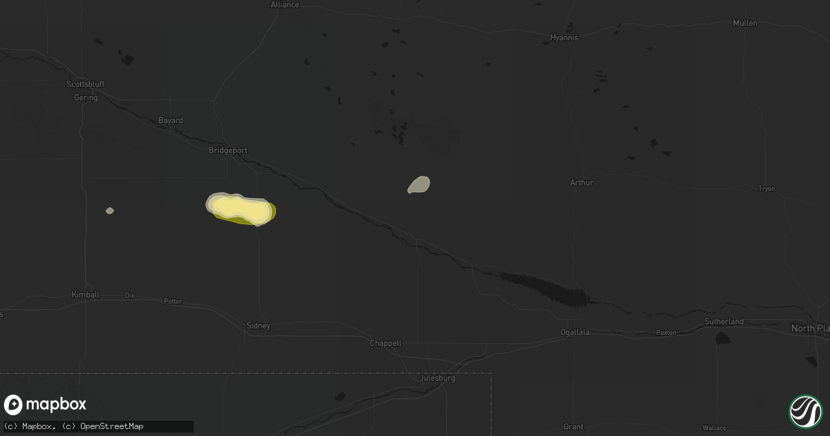 Hail map in Oshkosh, NE on August 14, 2026