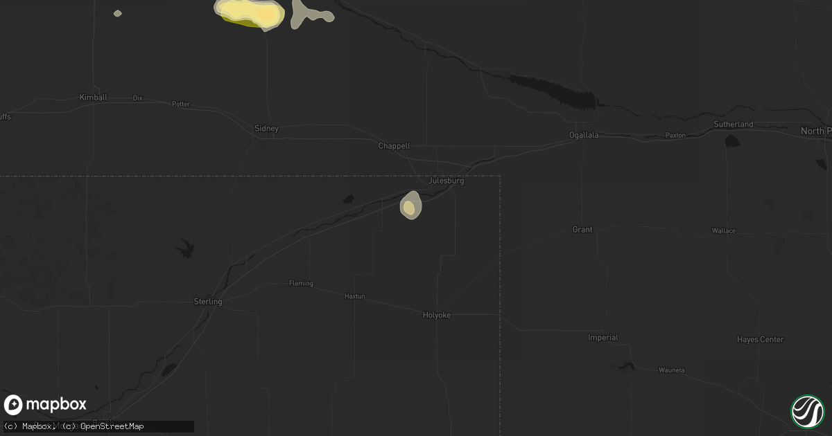 Hail map in Ovid, CO on August 14, 2026