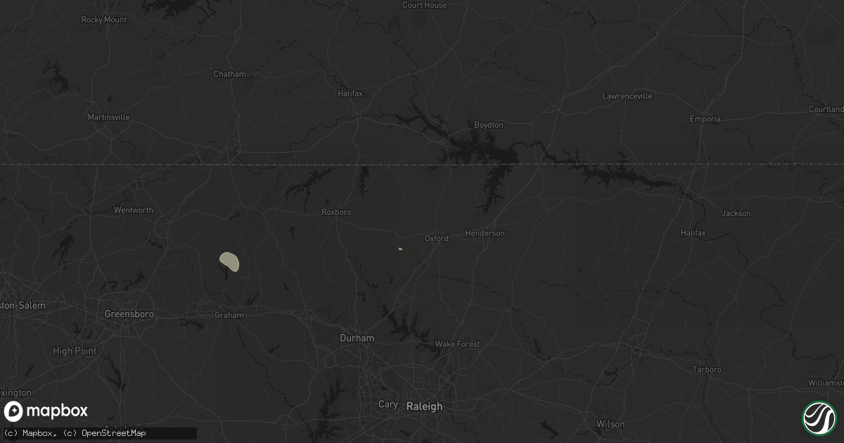 Hail map in Oxford, NC on August 14, 2026