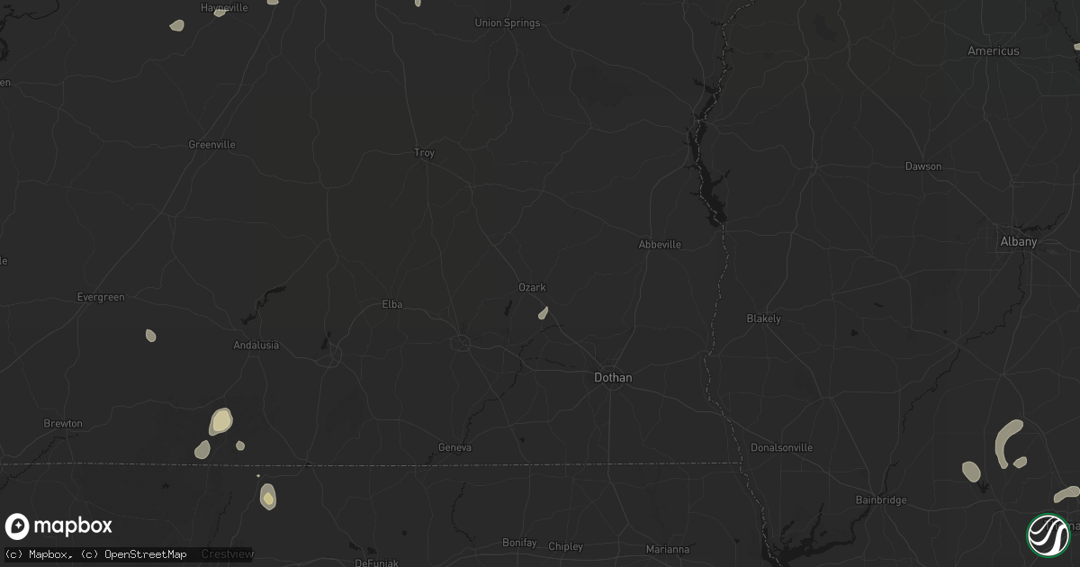 Hail map in Ozark, AL on August 14, 2026