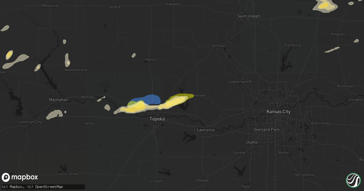 Hail map in Ozawkie, KS on August 14, 2026