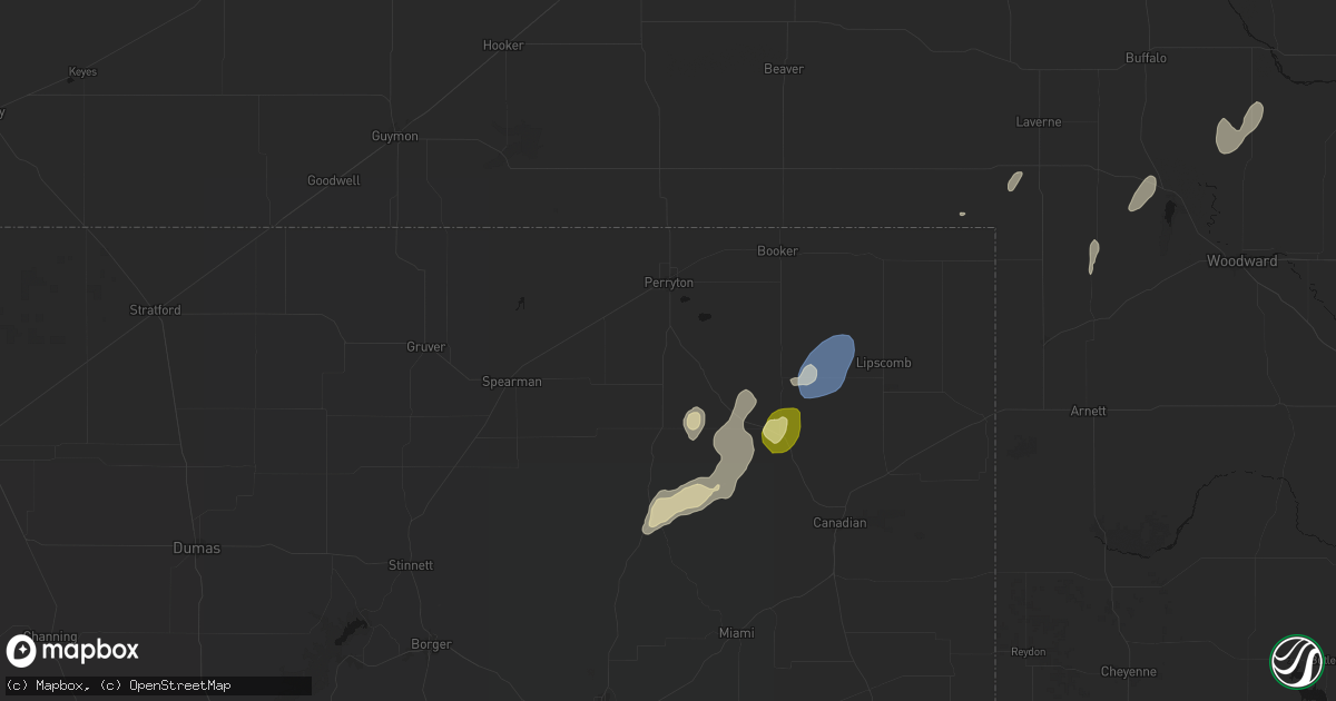 Hail map in Perryton, TX on August 14, 2026