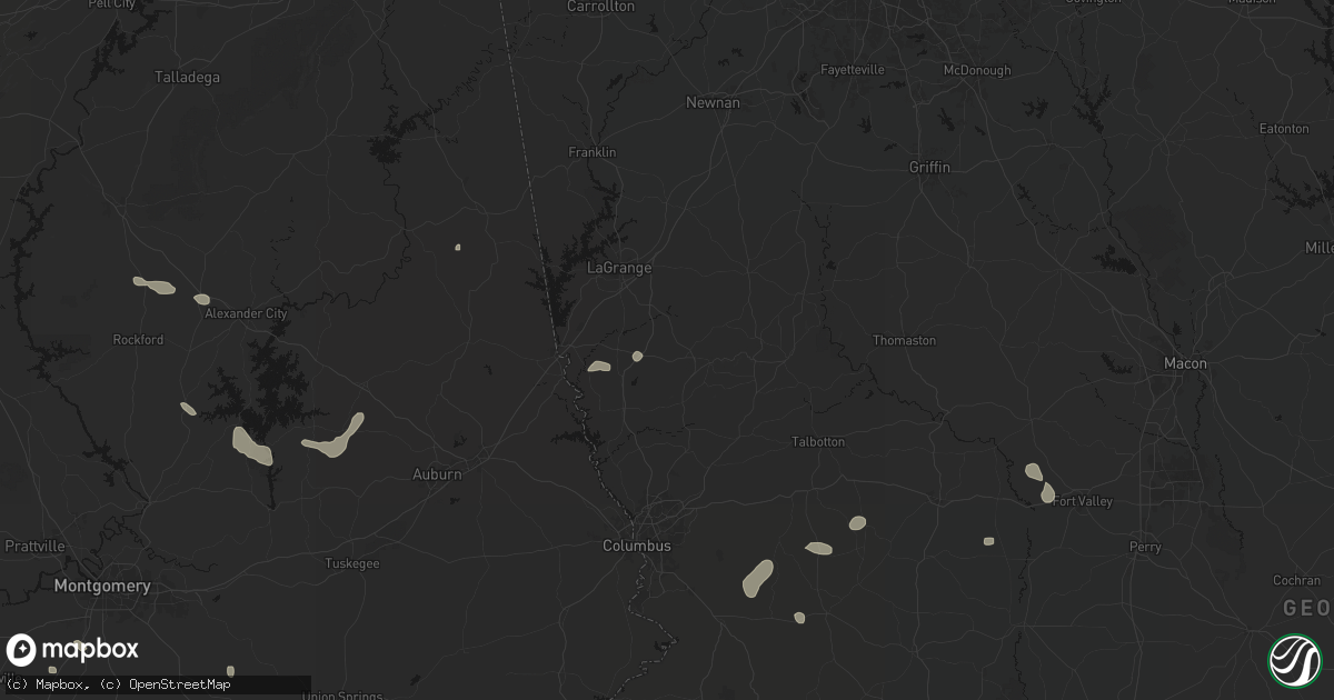Hail map in Pine Mountain, GA on August 14, 2026