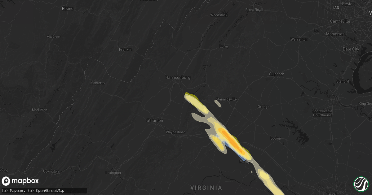Hail map in Port Republic, VA on August 14, 2026