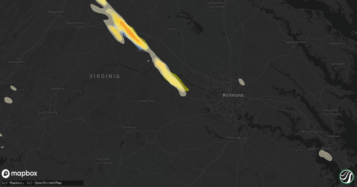 Hail map in Powhatan, VA on August 14, 2026