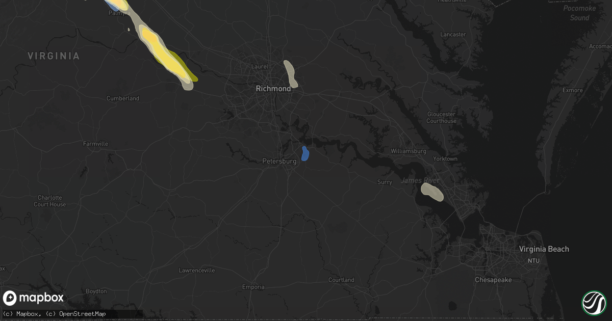 Hail map in Prince George, VA on August 14, 2026