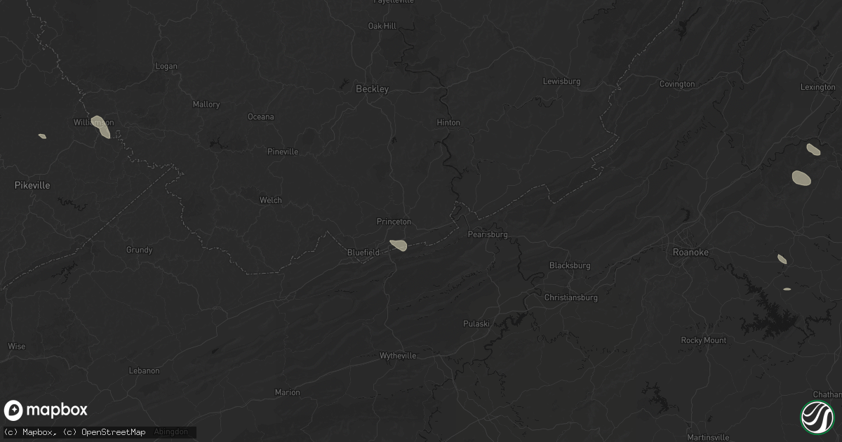 Hail map in Princeton, WV on August 14, 2026