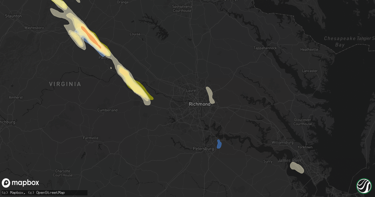 Hail map in Richmond, VA on August 14, 2026