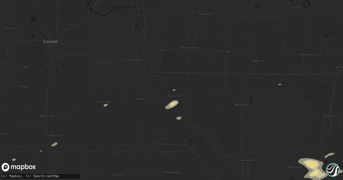 Hail map in Rock Port, MO on August 14, 2026