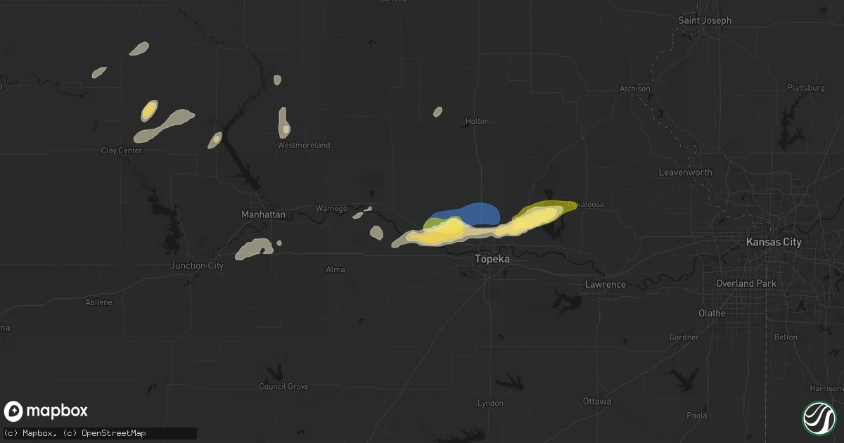 Hail map in Rossville, KS on August 14, 2026