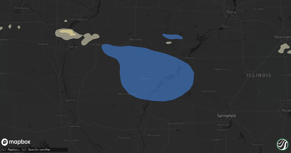 Hail map in Rushville, IL on August 14, 2026
