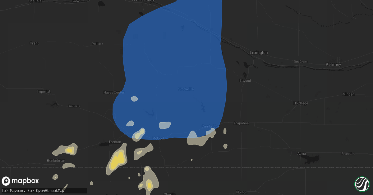 Hail map in Stockville, NE on August 14, 2026