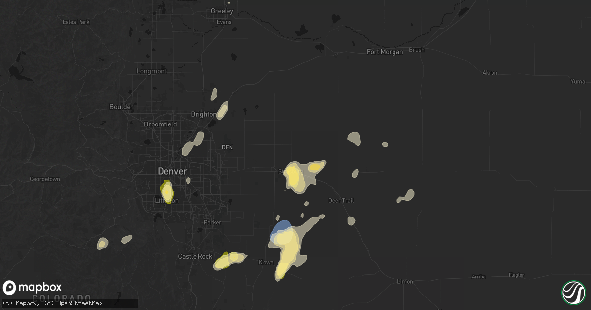 Hail map in Strasburg, CO on August 14, 2026