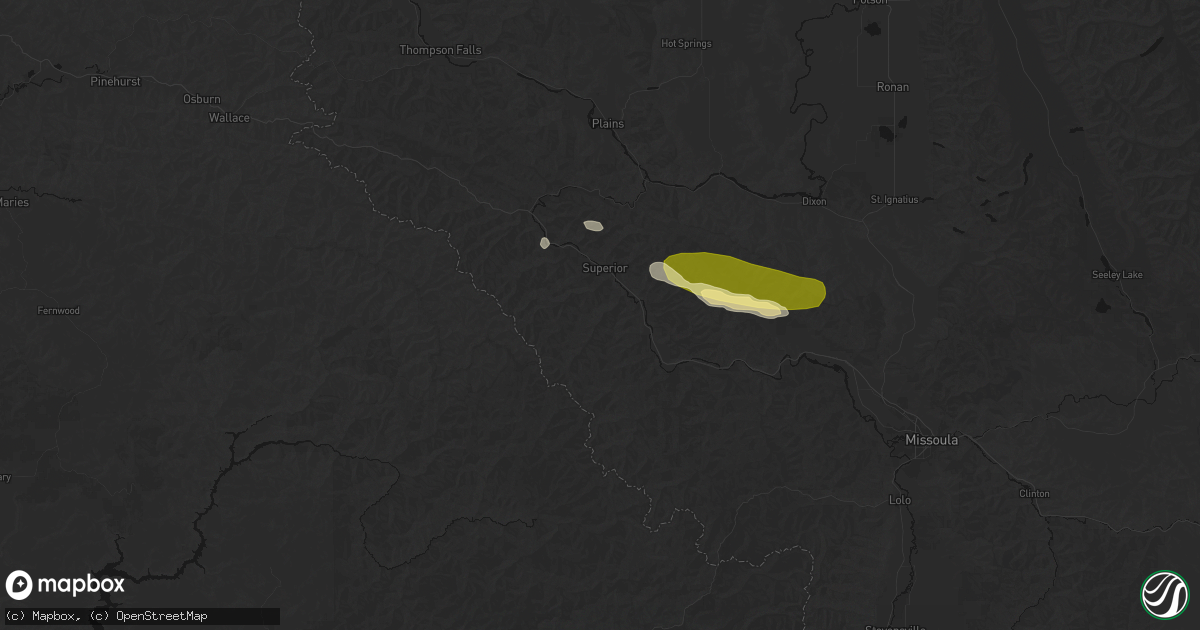 Hail map in Superior, MT on August 14, 2026