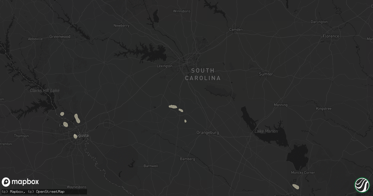 Hail map in Swansea, SC on August 14, 2026