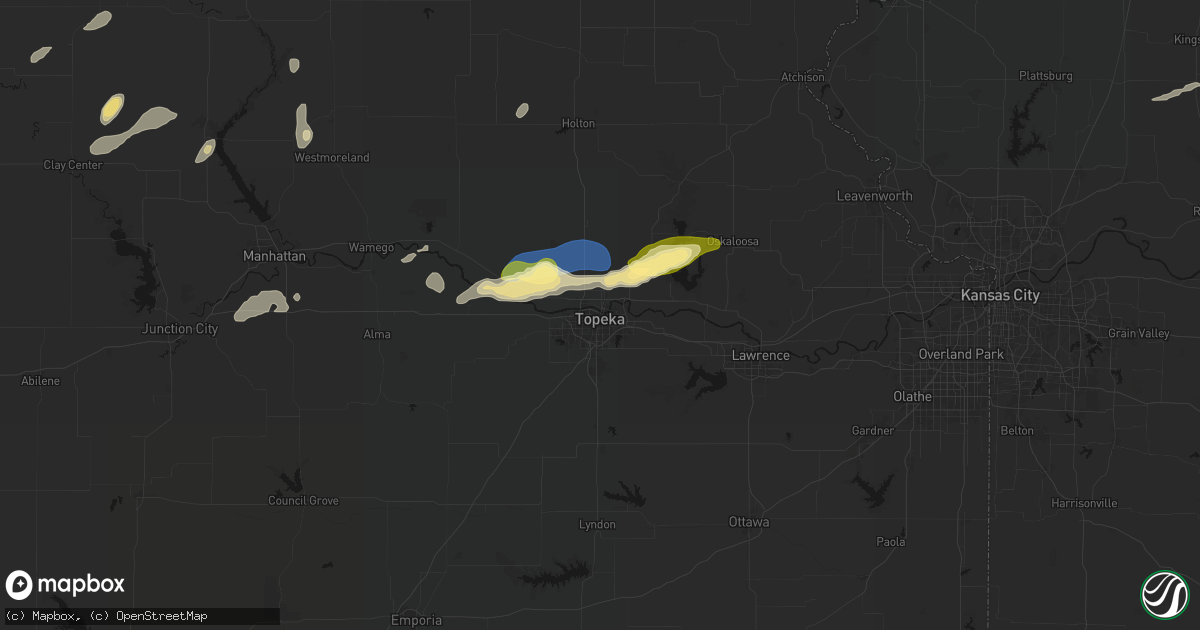 Hail map in Topeka, KS on August 14, 2026