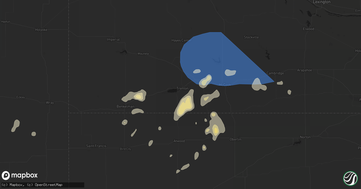 Hail map in Trenton, NE on August 14, 2026