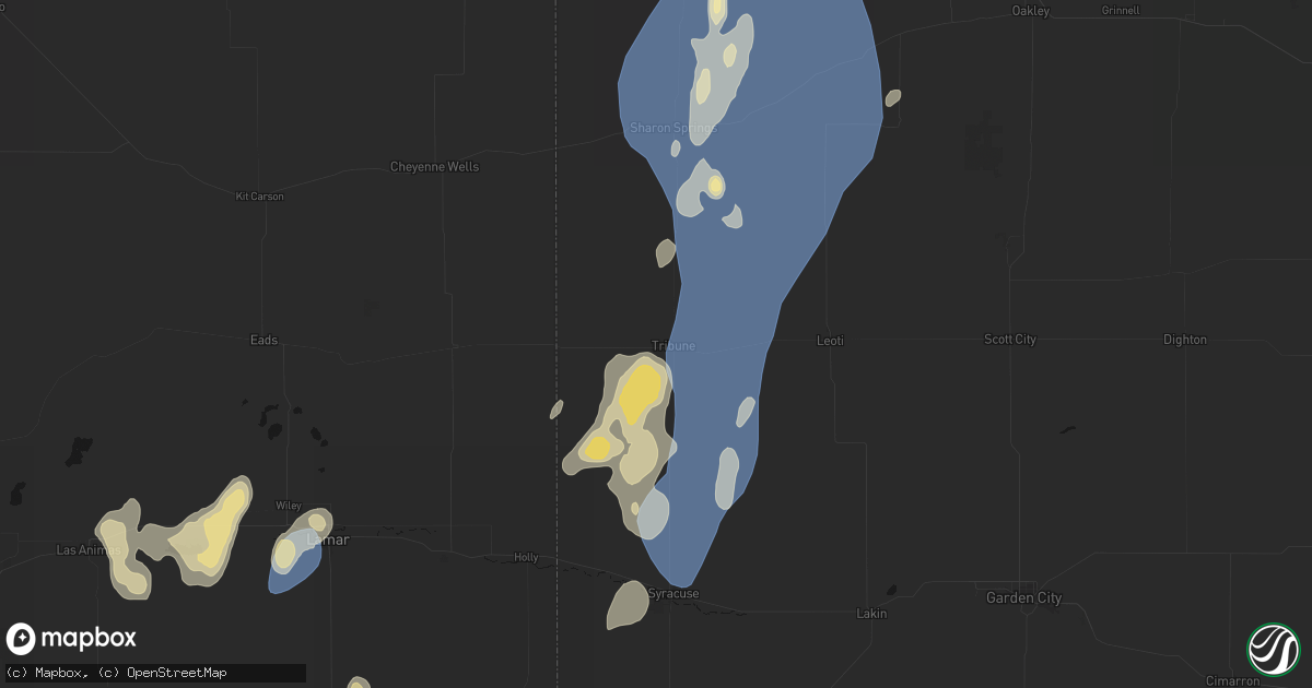 Hail map in Tribune, KS on August 14, 2026