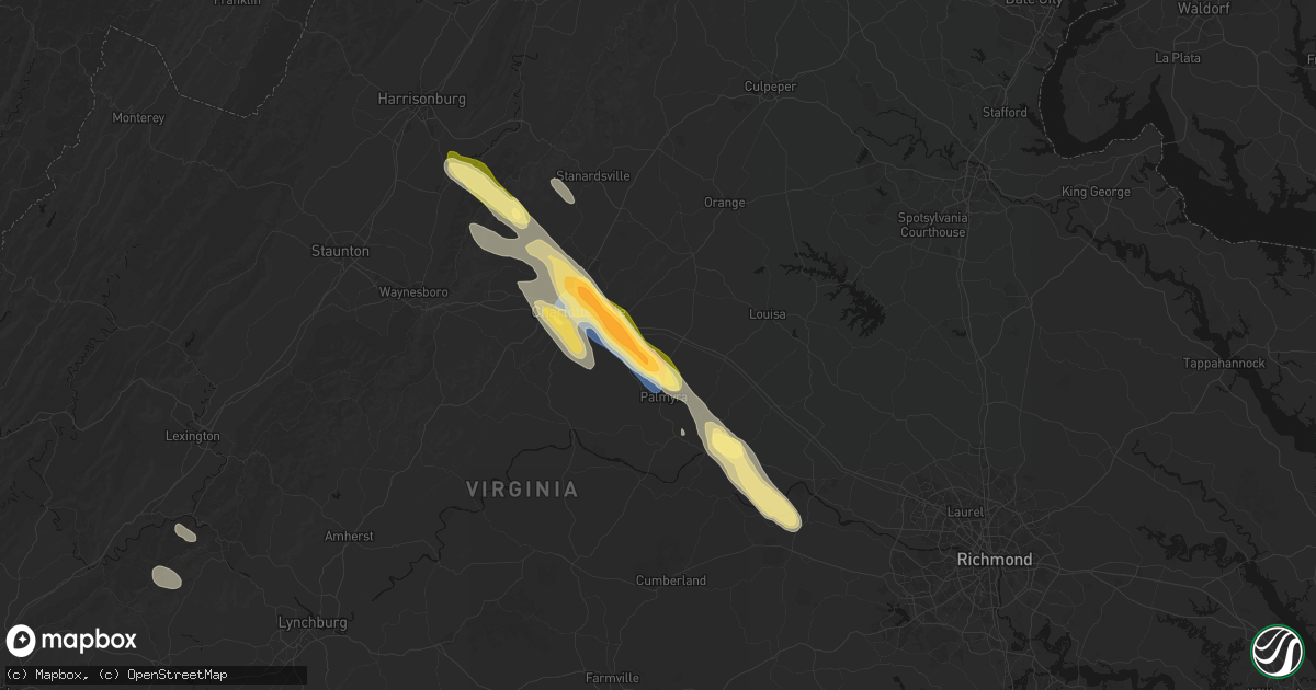 Hail map in Troy, VA on August 14, 2026