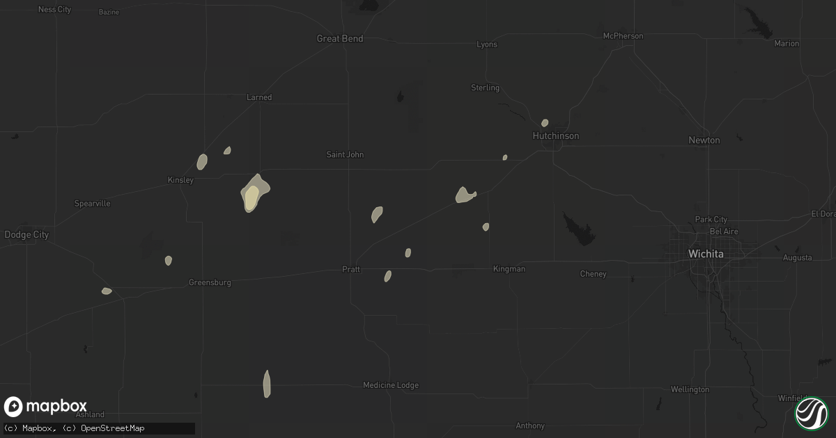 Hail map in Turon, KS on August 14, 2026