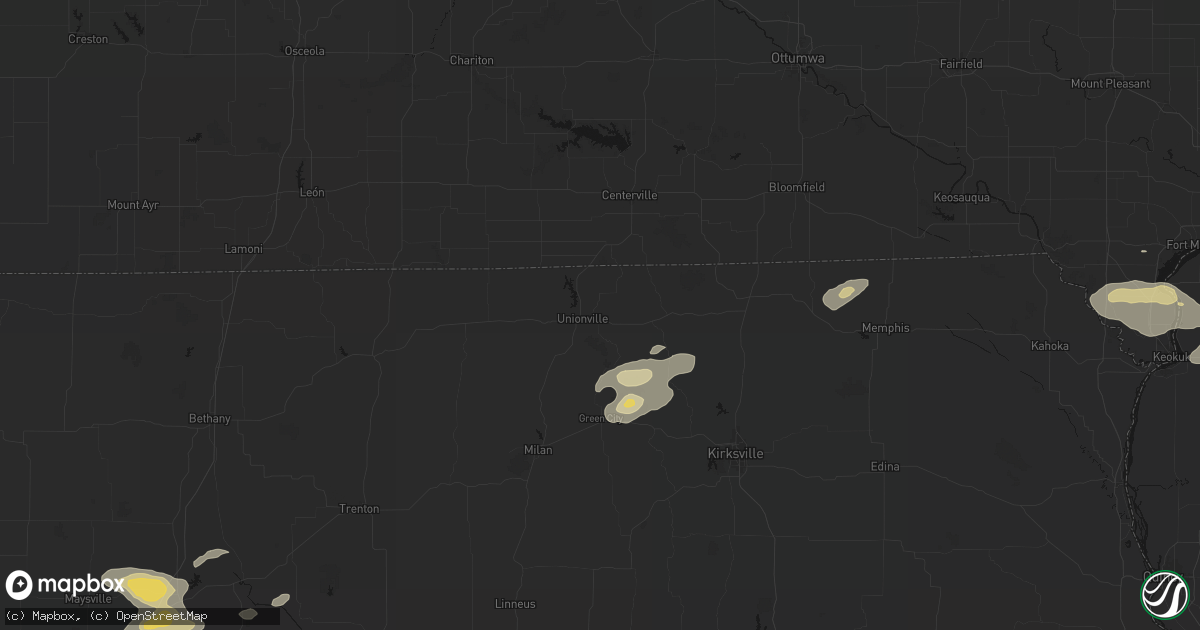Hail map in Unionville, MO on August 14, 2026