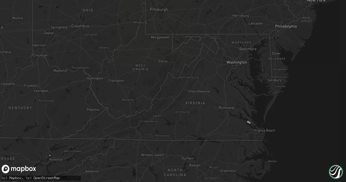 Hail map in Virginia on August 14, 2026