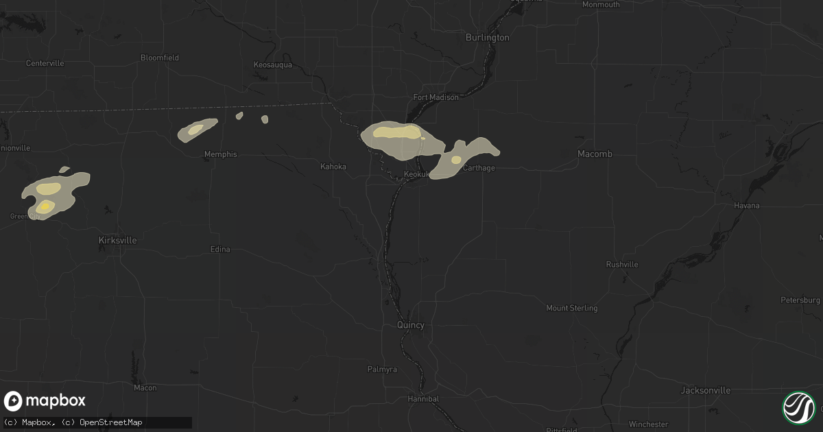 Hail map in Warsaw, IL on August 14, 2026