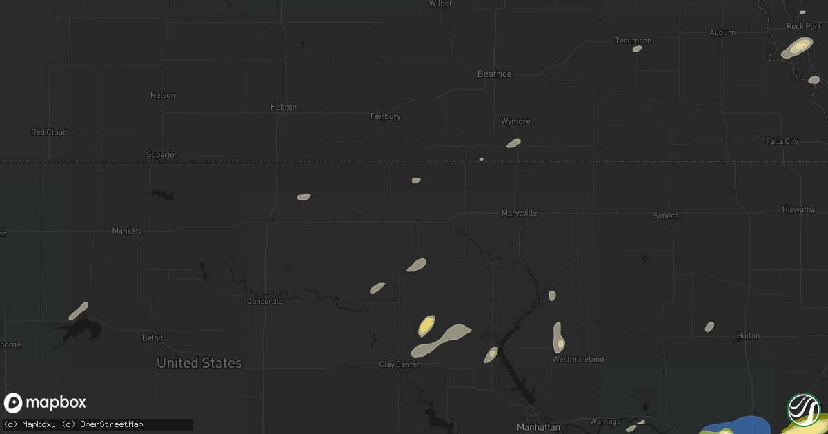 Hail map in Washington, KS on August 14, 2026