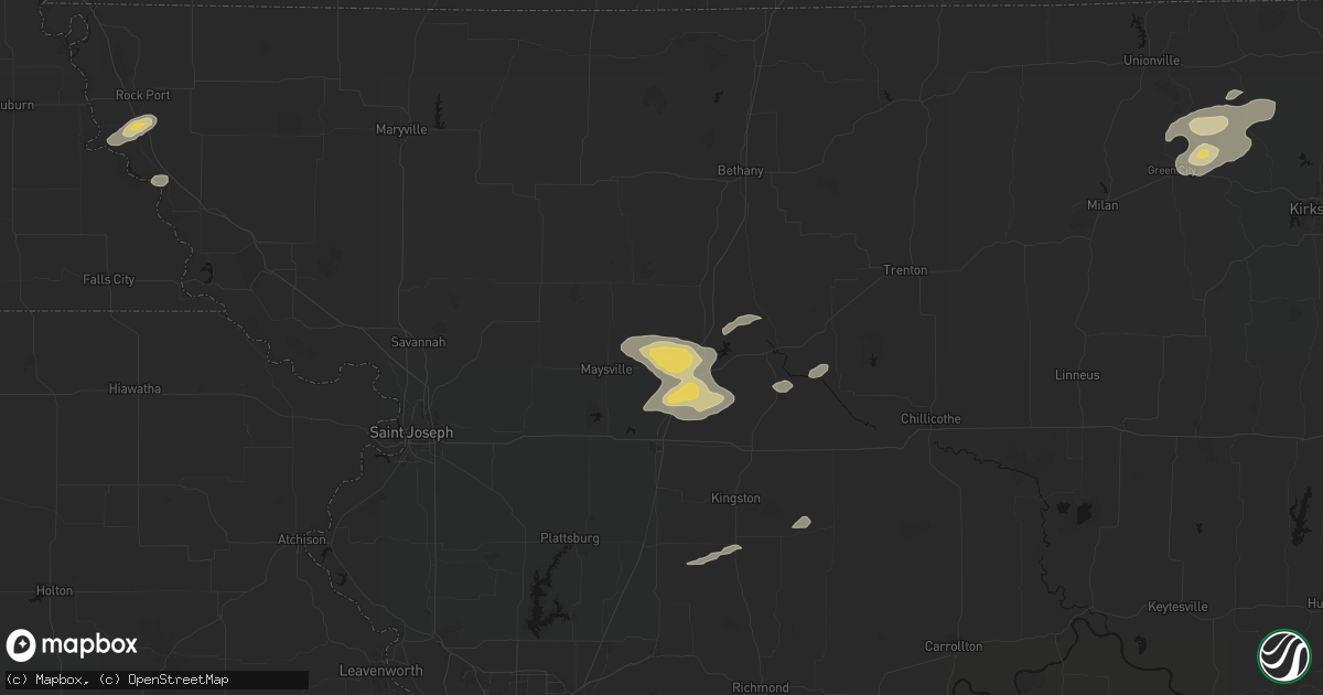 Hail map in Weatherby, MO on August 14, 2026