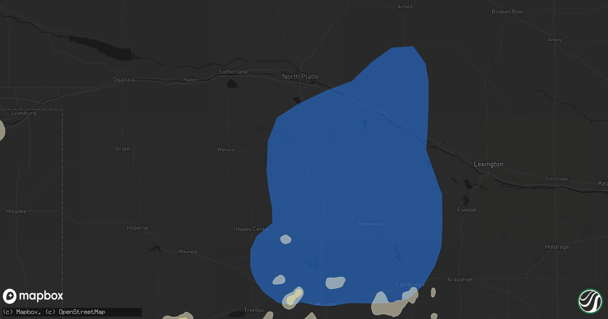 Hail map in Wellfleet, NE on August 14, 2026