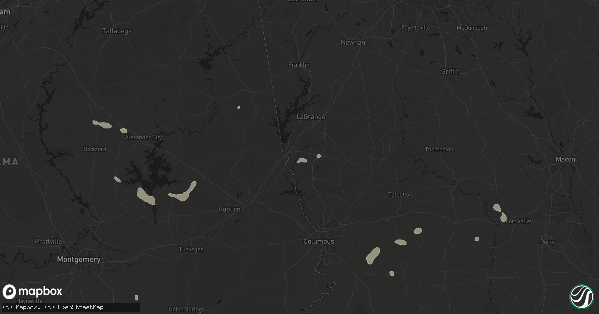 Hail map in West Point, GA on August 14, 2026
