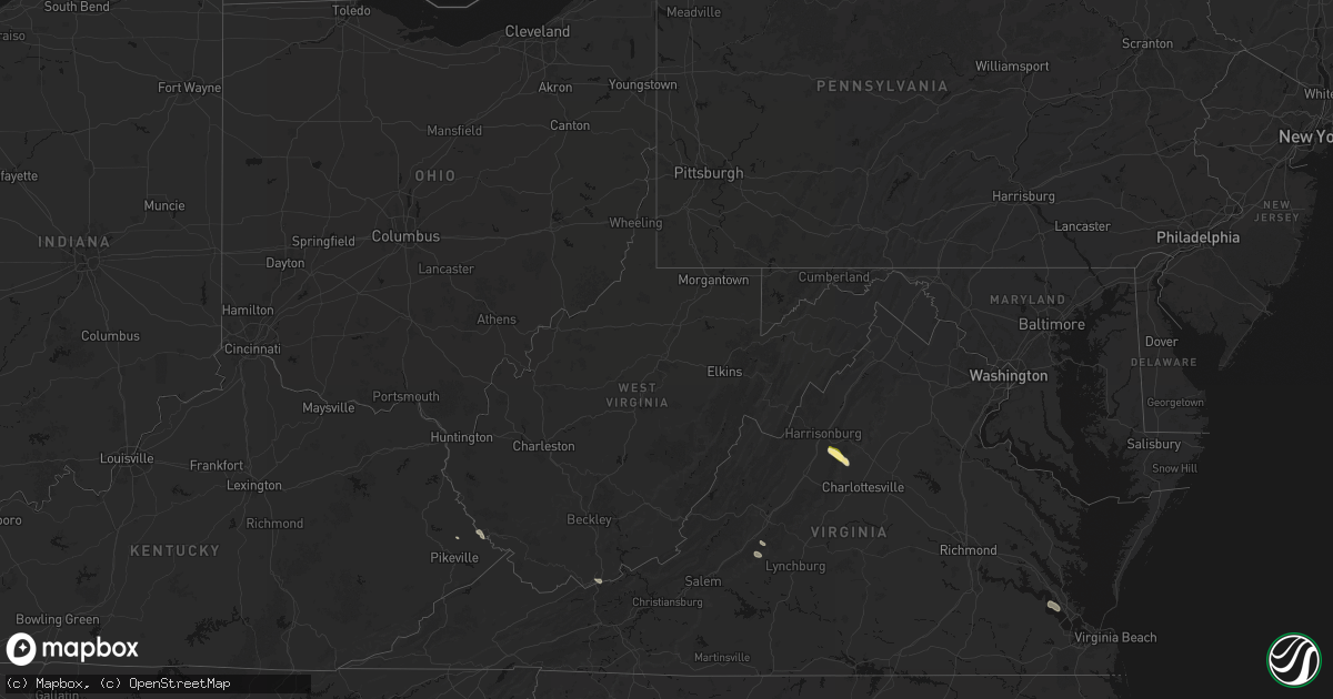 Hail map in West Virginia on August 14, 2026