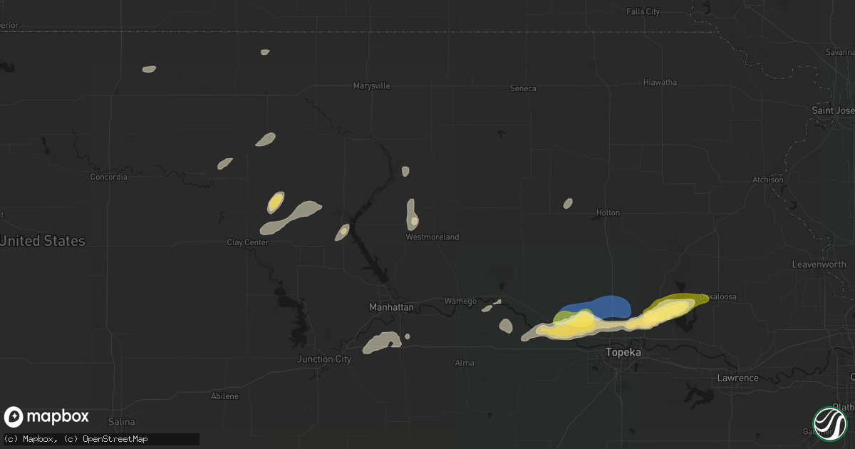 Hail map in Westmoreland, KS on August 14, 2026