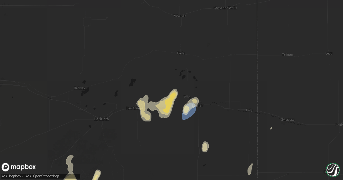 Hail map in Wiley, CO on August 14, 2026