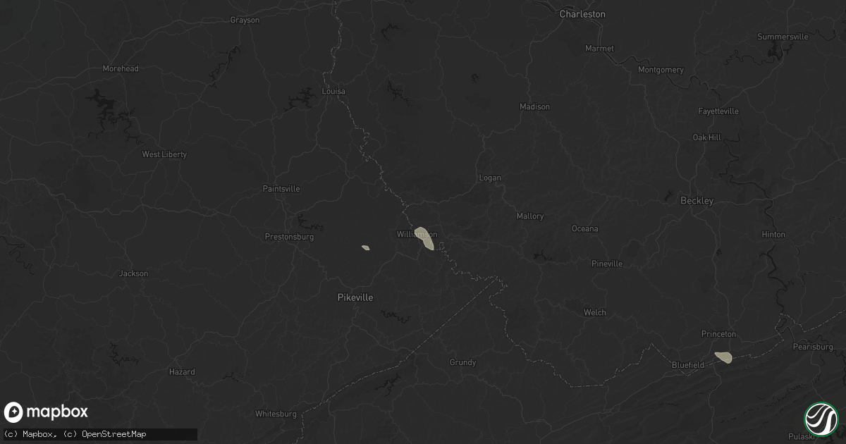 Hail map in Williamson, WV on August 14, 2026