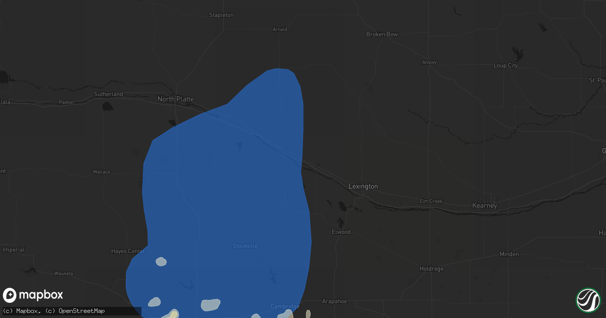 Hail map in Willow Island, NE on August 14, 2026