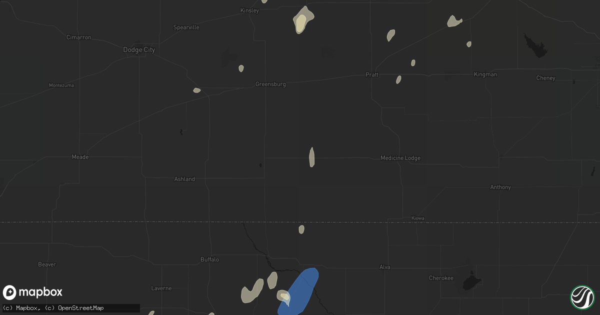 Hail map in Wilmore, KS on August 14, 2026
