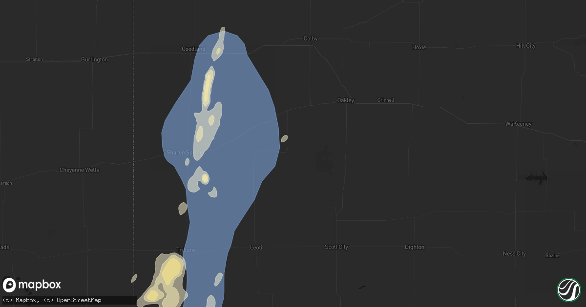 Hail map in Winona, KS on August 14, 2026