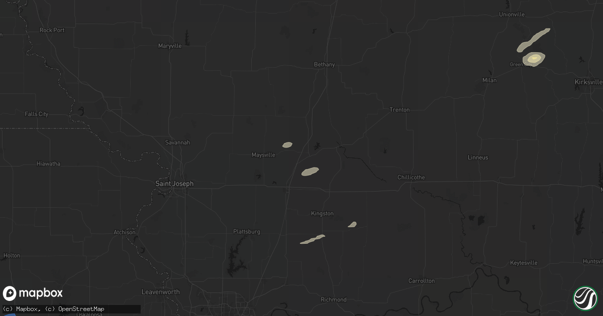 Hail map in Winston, MO on August 14, 2026